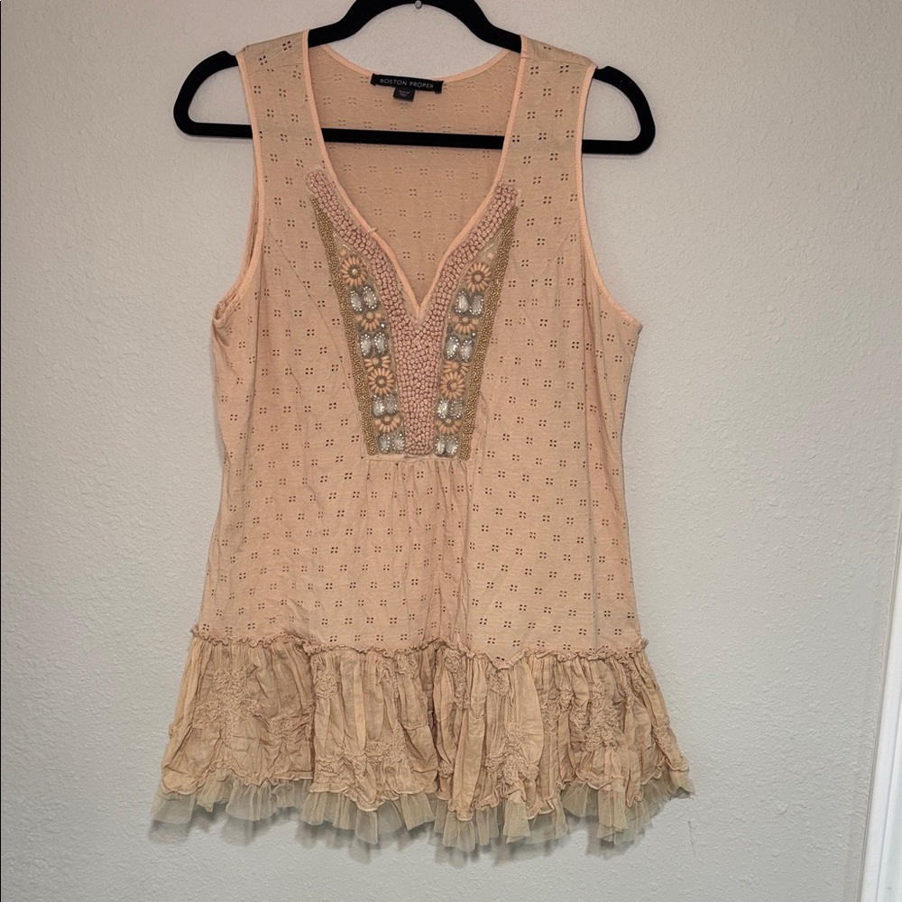 Boston Proper Embellished lace tulle Tunic